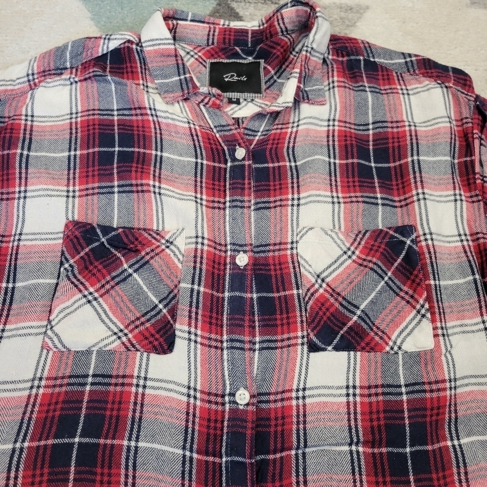 Rails Britt Cap Sleeve Plaid Button Down Sleevele… - image 3